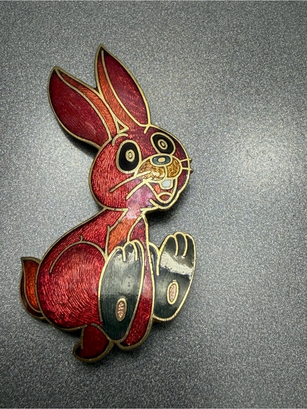 Red Bunny Cloisonné  Brooch with Gold Trim #cz511